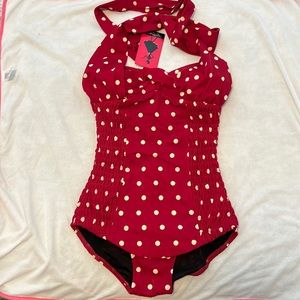 Unique vintage one piece polka dot  print swimsuit.